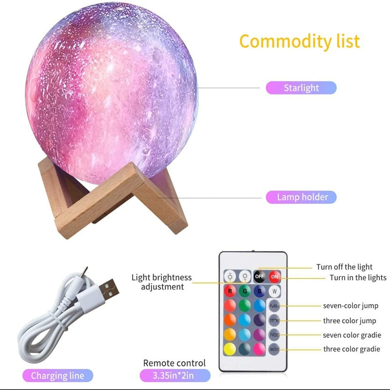 Moon Lamp Night Light Galaxy Lamp 16 Colors LED with Remote Control